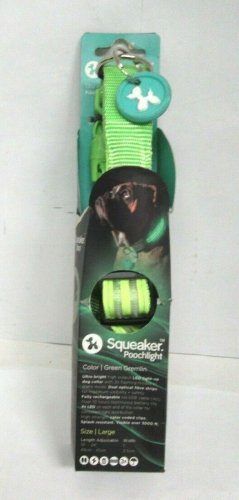 Squeaker - Poochlight Light Up Flashing Dog Collar (Large) - Green Gremlin