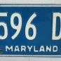 1975 Maryland License Plate Blue Vintage MD 75 2596 DM