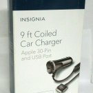 LOT OF 4 Insignia Apple MFi Certified 15W Car Charger w/ 30-Pin Cable & USB Port