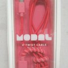 Modal 4-Ft Twist USB Cable with Universal Micro-USB Connector - Red/Pink