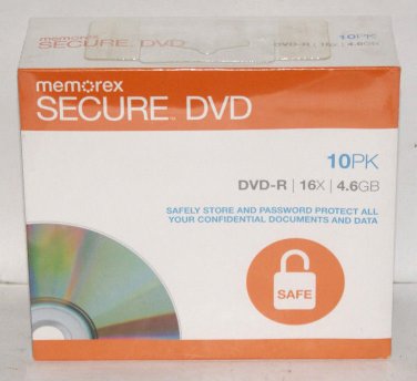 Memorex Secure DVD Recordable Media DVD-R 16x 4.60GB 10 Pack Slim Jewel Case