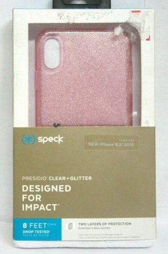 Speck Presidio Clear Glitter Impact Case iPhone XS MAX Bella Pink Gold Glitter
