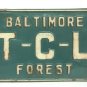 Vintage Collectible Baltimore T-C-L Forest License Plate