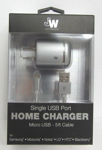 Just Wireless - Wall Charger - Silver 5' micro USB cable