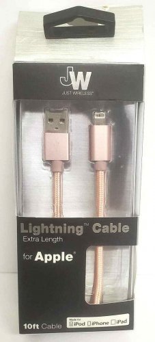 NOB Just Wireless - Apple MFi Certified 10' Lightning Cable for Apple - RoseGold