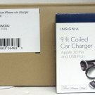LOT OF 12x Insignia Apple 30-Pin Cable & USB Port 15W Car Charger