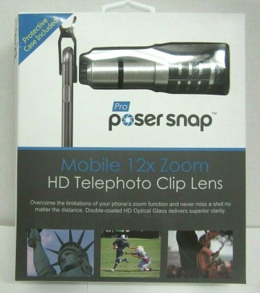 NEW Poser Snap Pro Mobile 12x Telescopic Lens Telephoto Clip - Silver