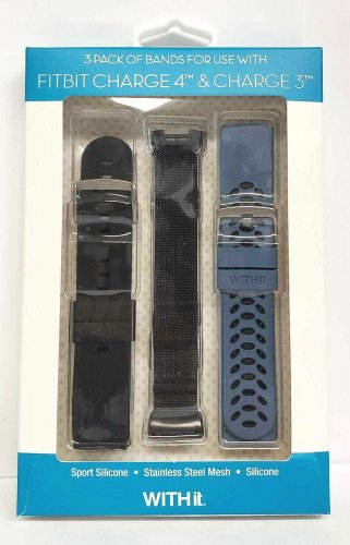 WITHit - 3 Pack - Sport/ Mesh & Woven Silicone Band for Fitbit Charge 3 and 4