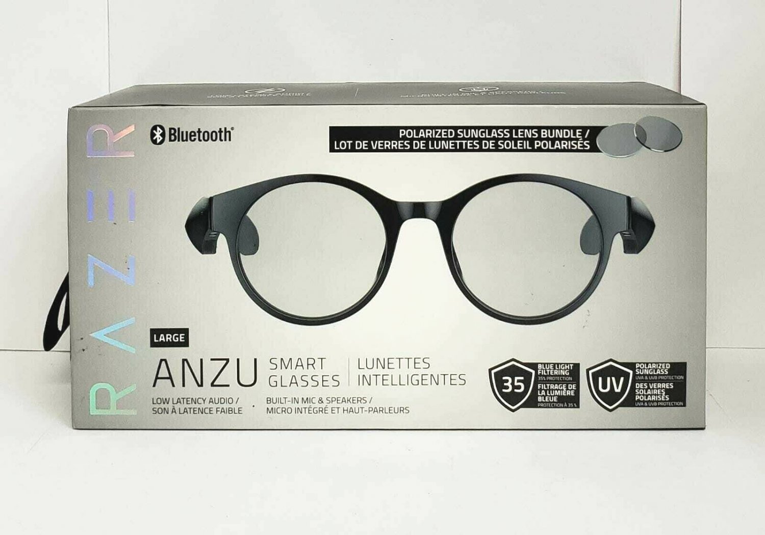 NOB RAZER ANZU Smart Glasses LARGE Round Frame Bundle w/ Blue Light Filter