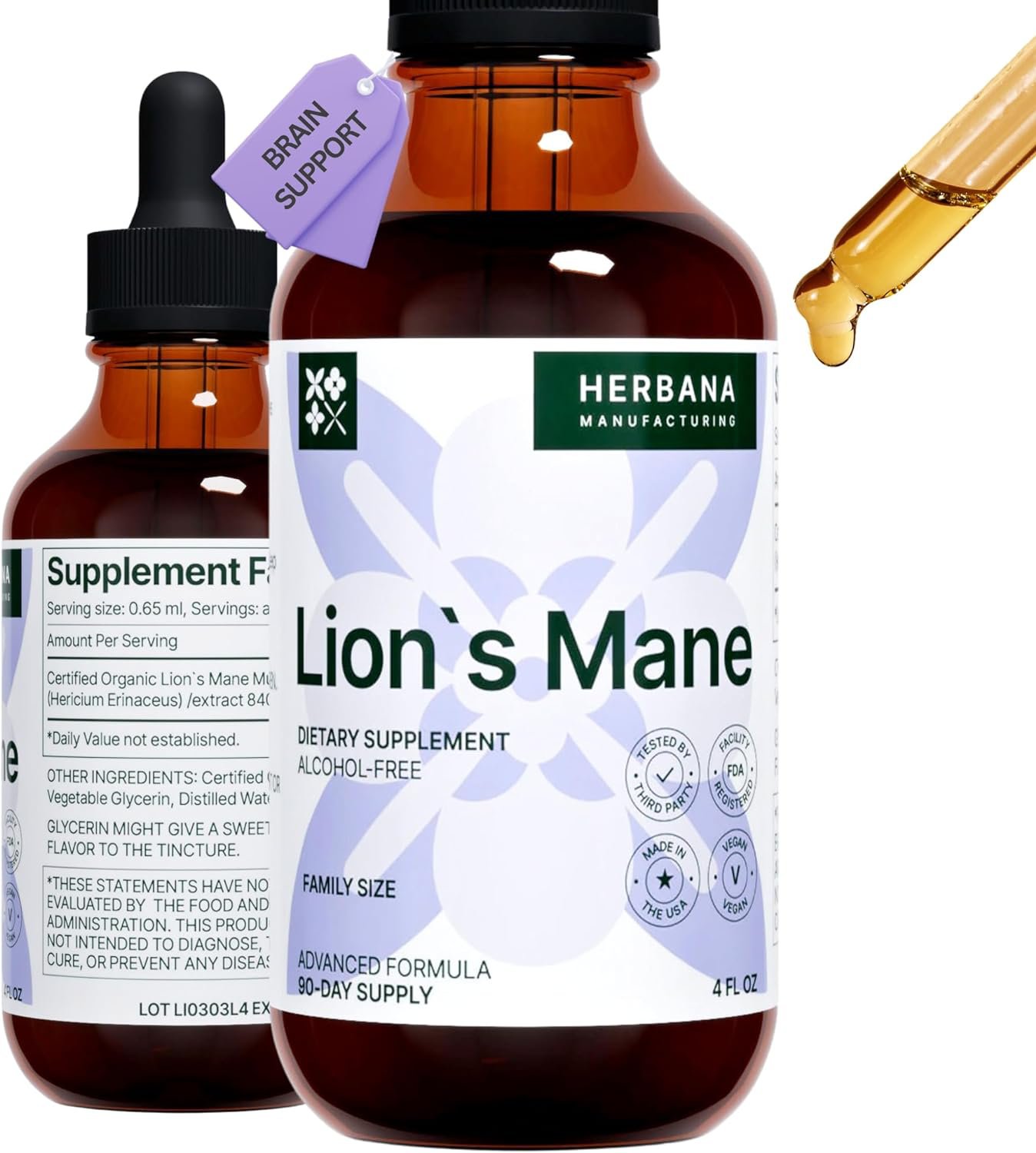 Lion's Mane 4 fl oz Liquid Extract - Natural Mushroom Drops