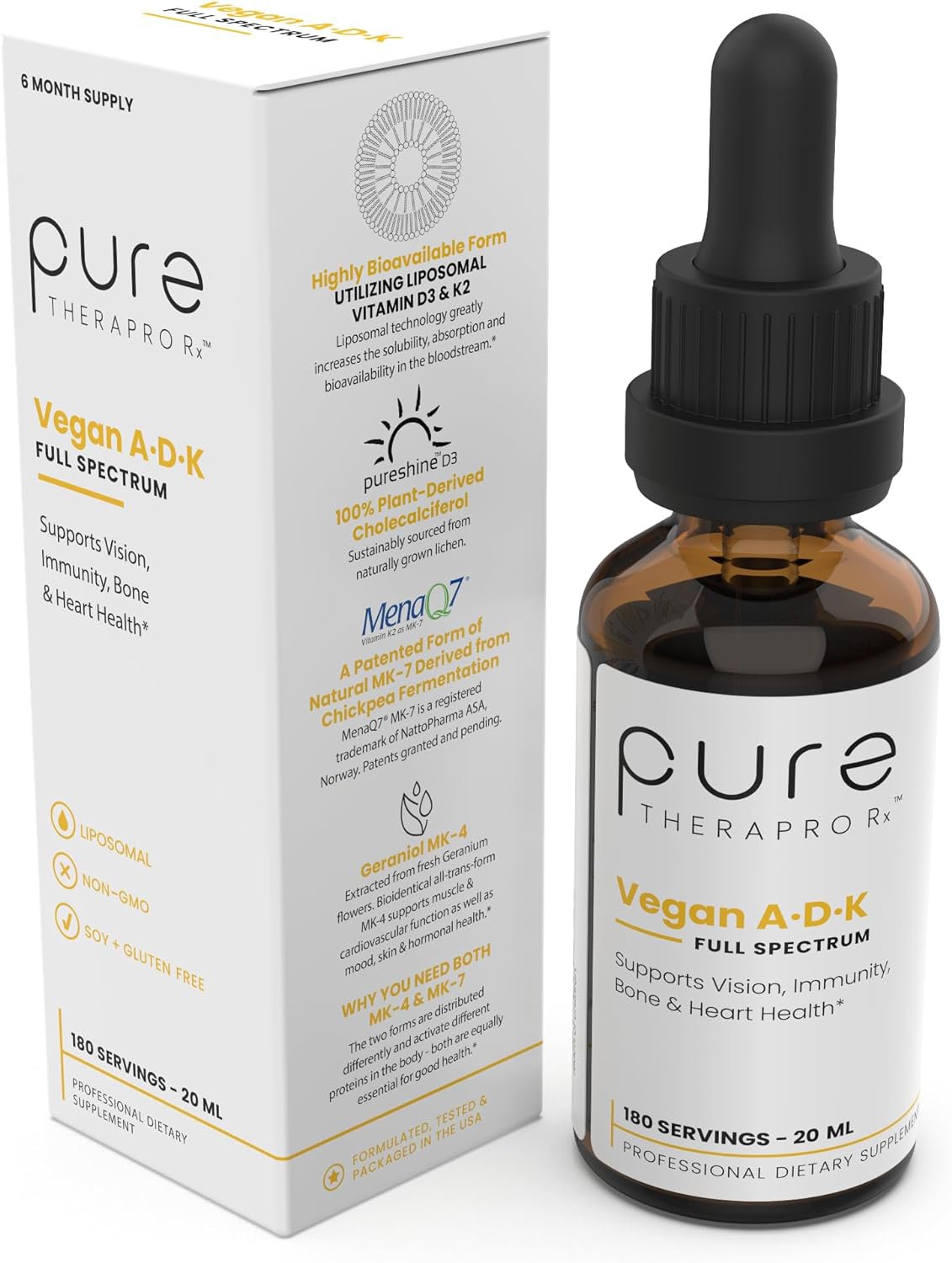 Pure TheraPro Rx Vegan A-D-K Drops - 6 Month Supply - Vitamin A