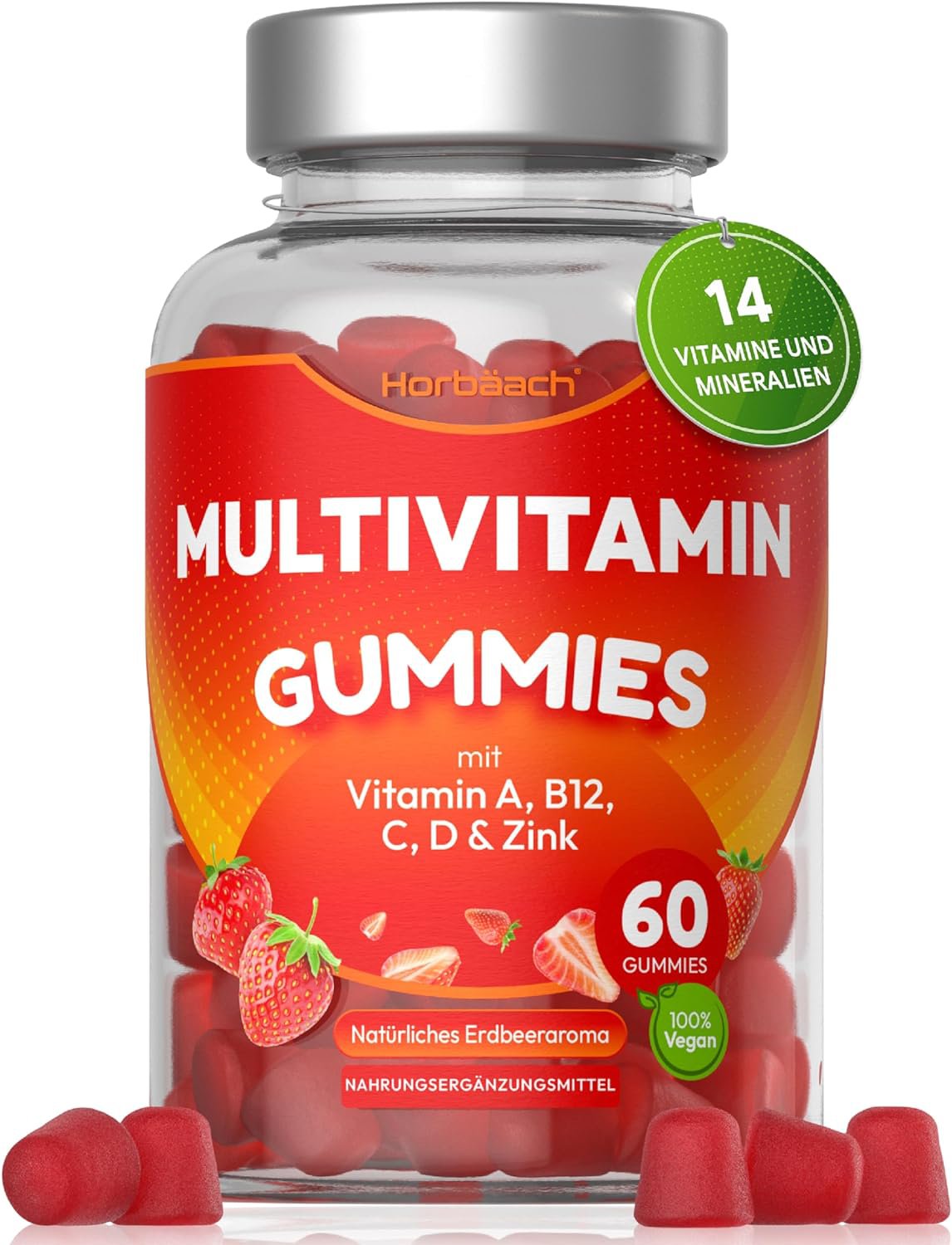 Horbaach Multivitamin Gummies, 14 Essential Vitamins and Minerals, 60