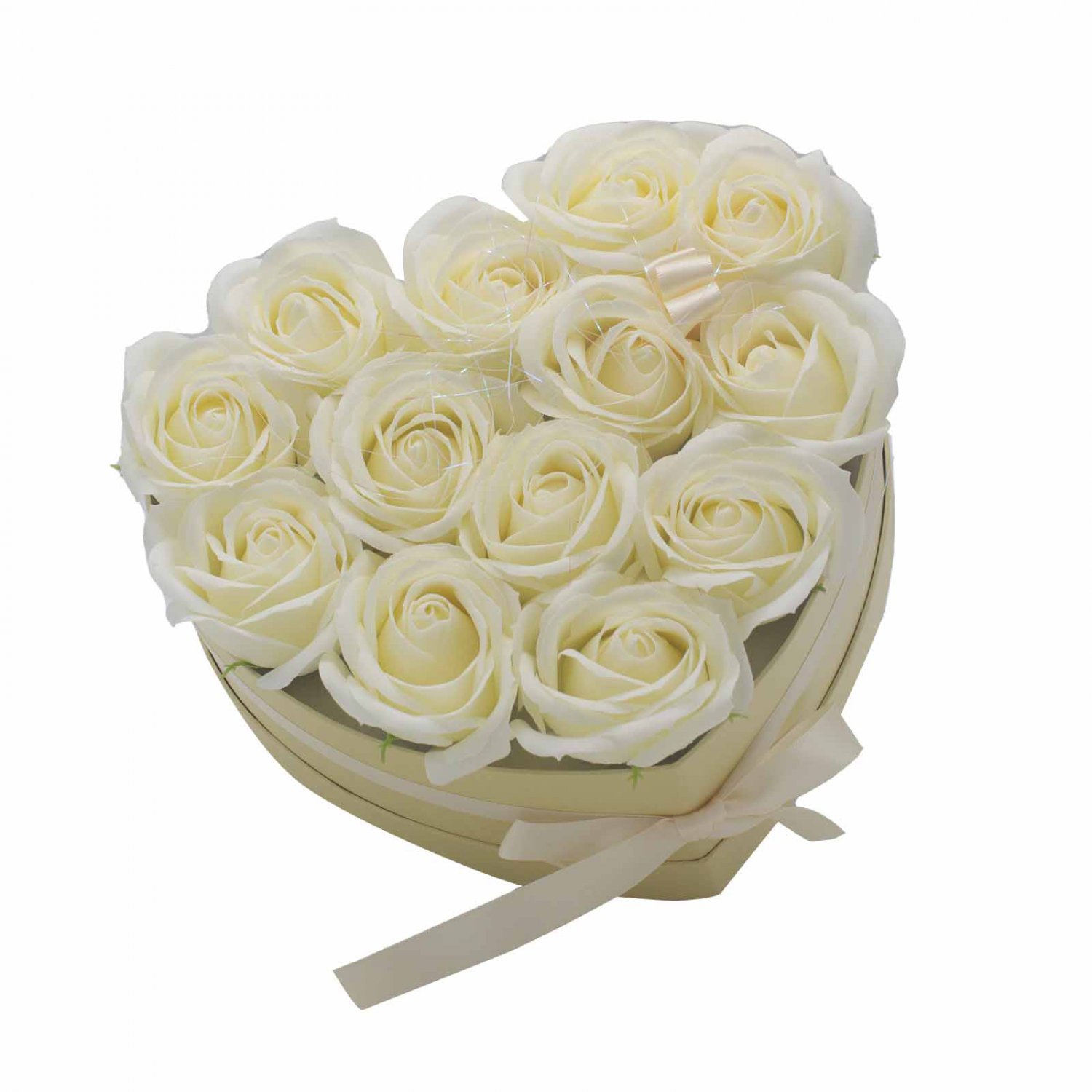 Soap Flower Gift Bouquet - 13 whit Roses - Heart