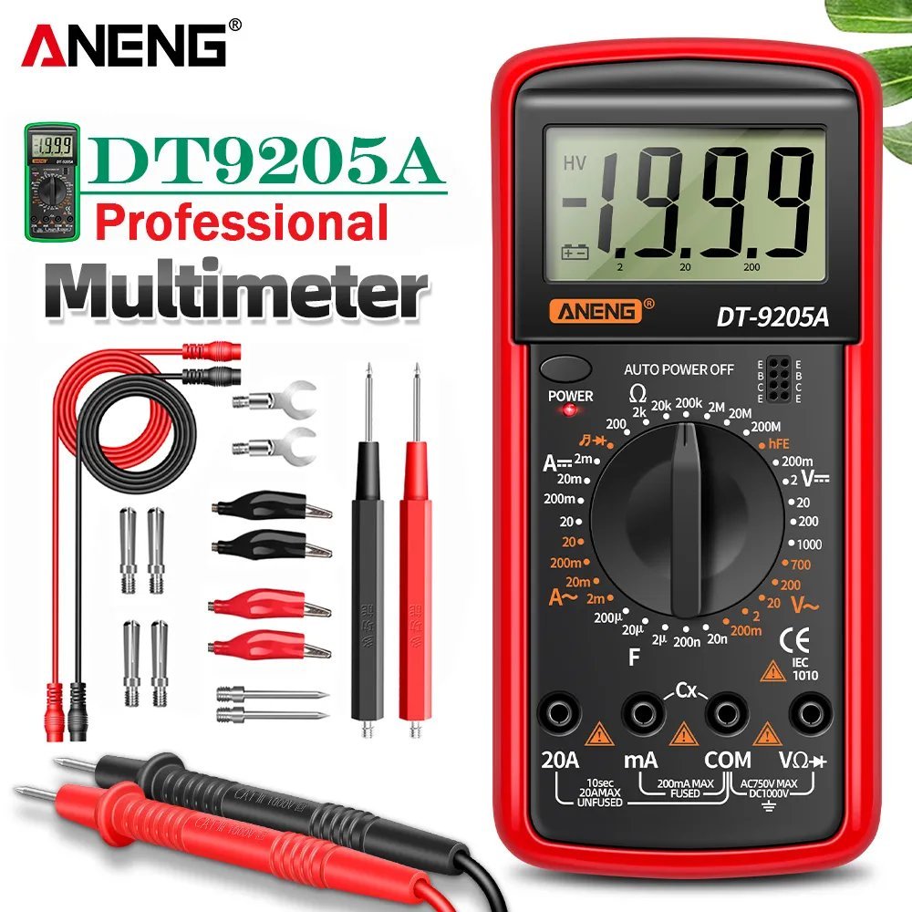ANENG DT9205A Digital Multimeter AC/DC Transistor Electrical Tester