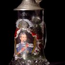 Vintage GERMAN Antique Glass Beer Stein w/ Pewter Lid * King Ludwig II * MINT