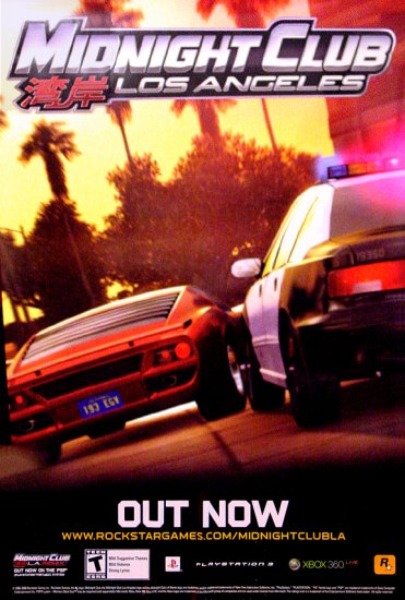 MIDNIGHT CLUB * Los Angeles * Game Poster XBOX 4' x 6' Rare 2008 MINT