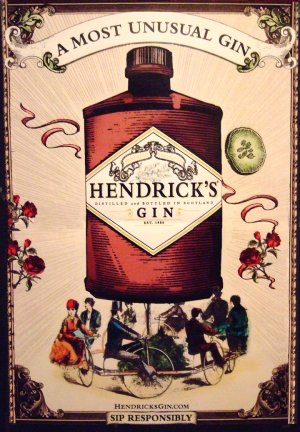 Hendrick's Gin Original AD Poster * MOST UNUSUAL GIN * Big Wheel Bicycles 2' x 3' NEW 2010 Rare