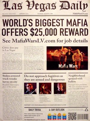 Mafia Wars * Las Vegas * Original Game Poster 4' x 6' Rare 2010 NEW