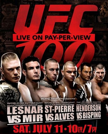 UFC 100 Mixed Martial Arts Championship Bout Original Event Poster 2' x 3' Rare 2009 Mint