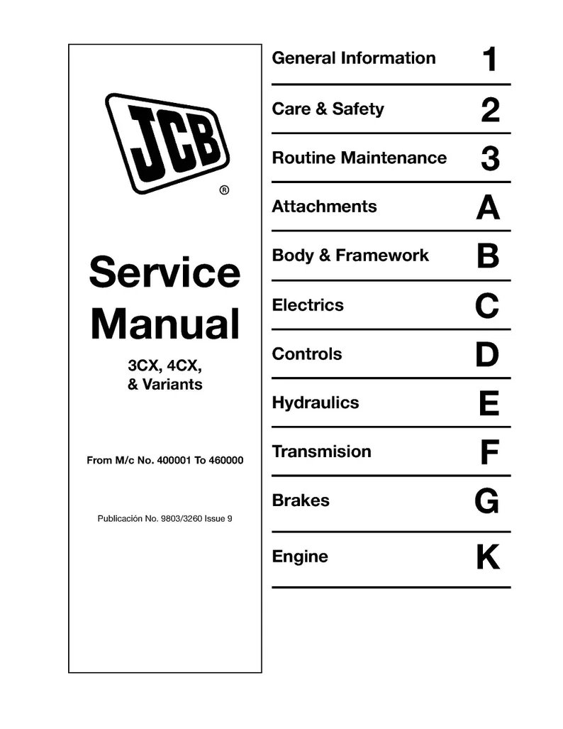 3 4 Backhoe Loader Workshop Repair & Parts List Manual 3CX 4CX and Variants