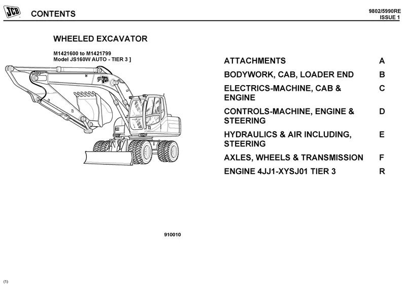 160 Wheeled Excavator Service Parts Manual JS160W