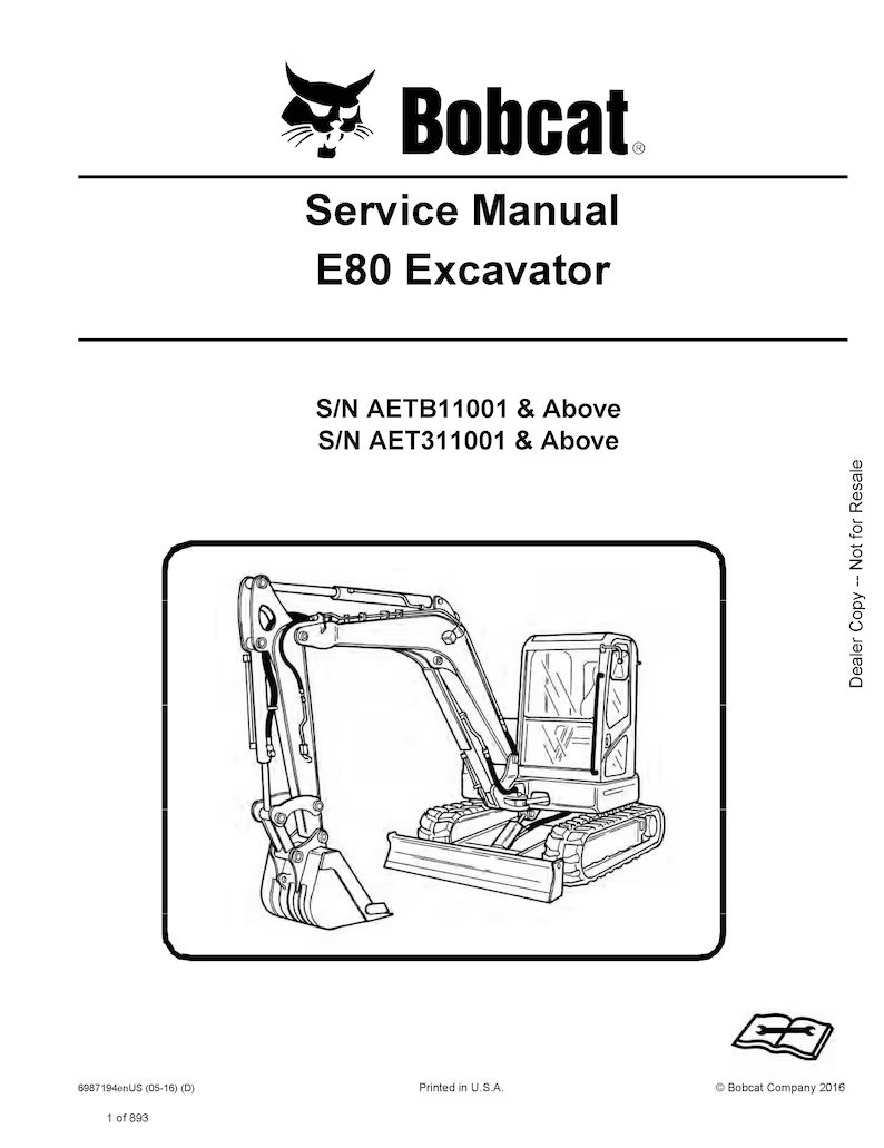 E80 Excavator Service Repair Manual 6987194 & Above
