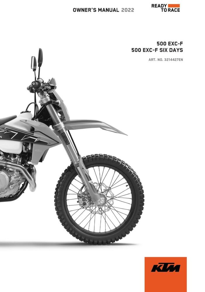 KTM Owners Manual ebook Guide 2022 500 EXC?F US & 2022 500 EXC?F SIX DAYS US