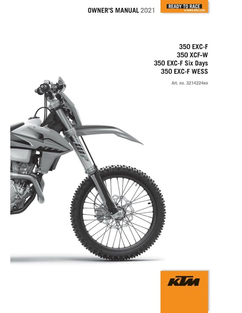 KTM Owners Manual ebook Guide 2021 350 EXC-F & 2021 350 XCF-W