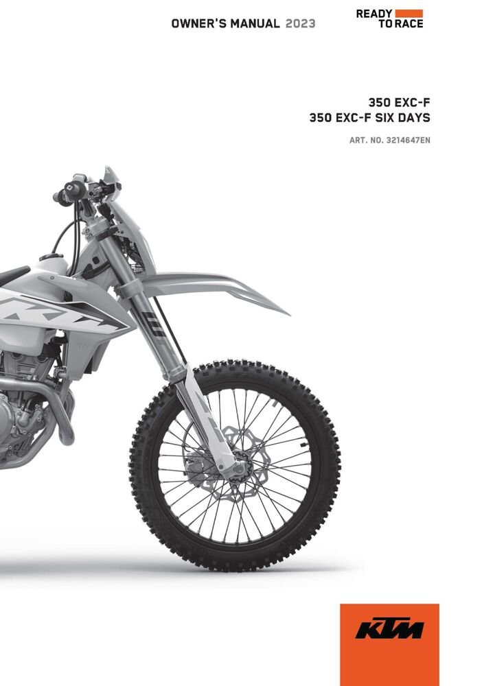 KTM Owners Manual ebook Guide 2023 350 EXC?F EU, AR & BR