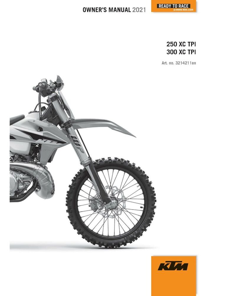 KTM Owners Manual ebook Guide 2021 250 XC TPI & 2021 300 XC TPI