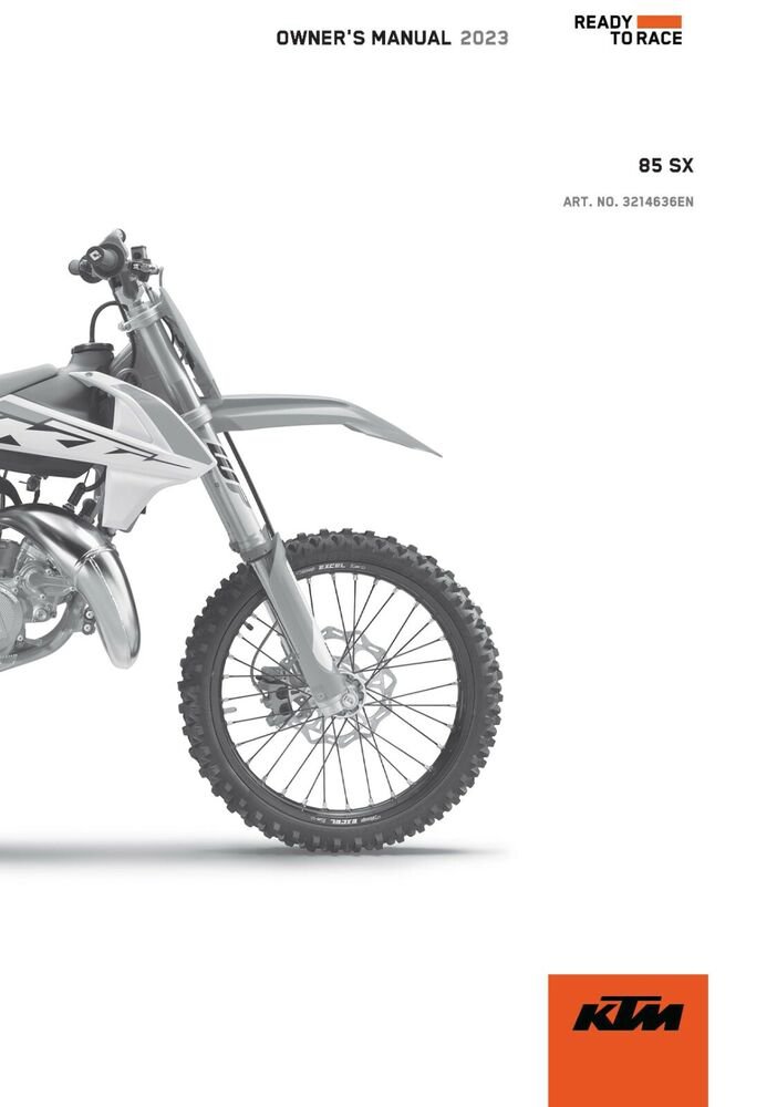 KTM Owners Manual ebook Guide 2023 85 SX 19/16 & 2023 85 SX 17/14