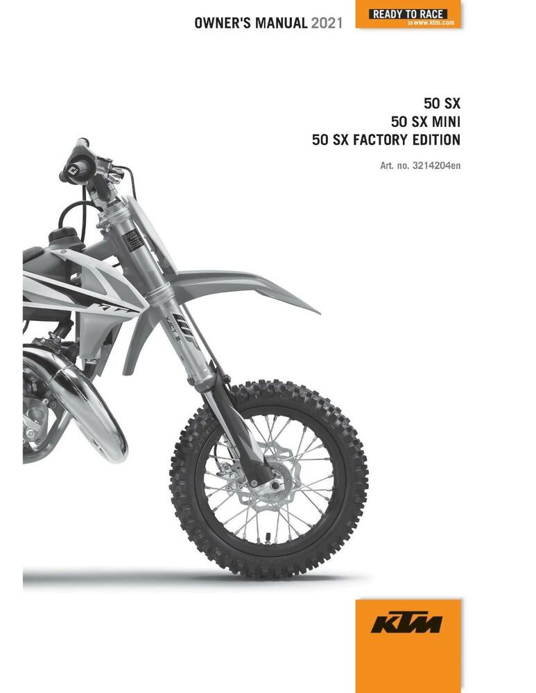 KTM Owners Manual ebook Guide 2021 50 SX, 50 SX Mini & 50 SX Factory Edition