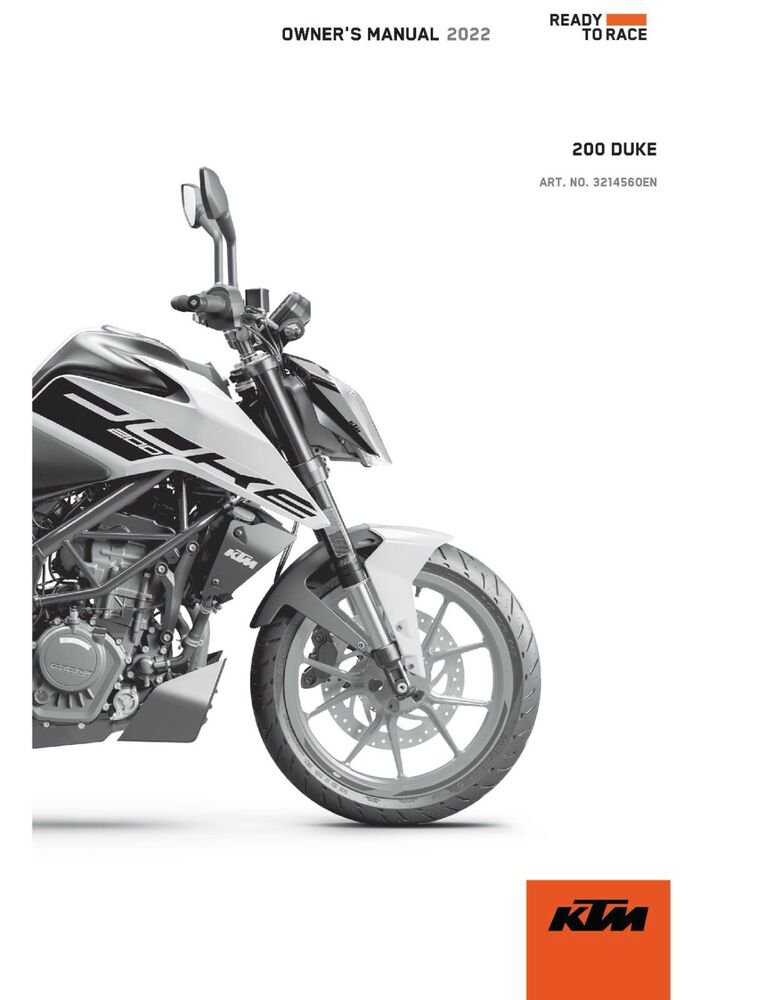 KTM Owners Manual ebook Guide 2022 200 DUKE EU, B.D. EU, AR, ASEAN, CO, PH