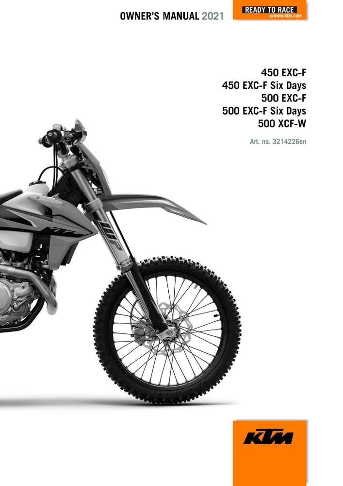 KTM Owners Manual ebook Guide 2021 500 XCF-W