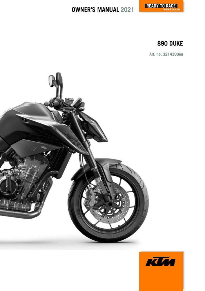 KTM Owners Manual ebook Guide 2021 890 DUKE EU Model & 2021 890 DUKE L EU Model