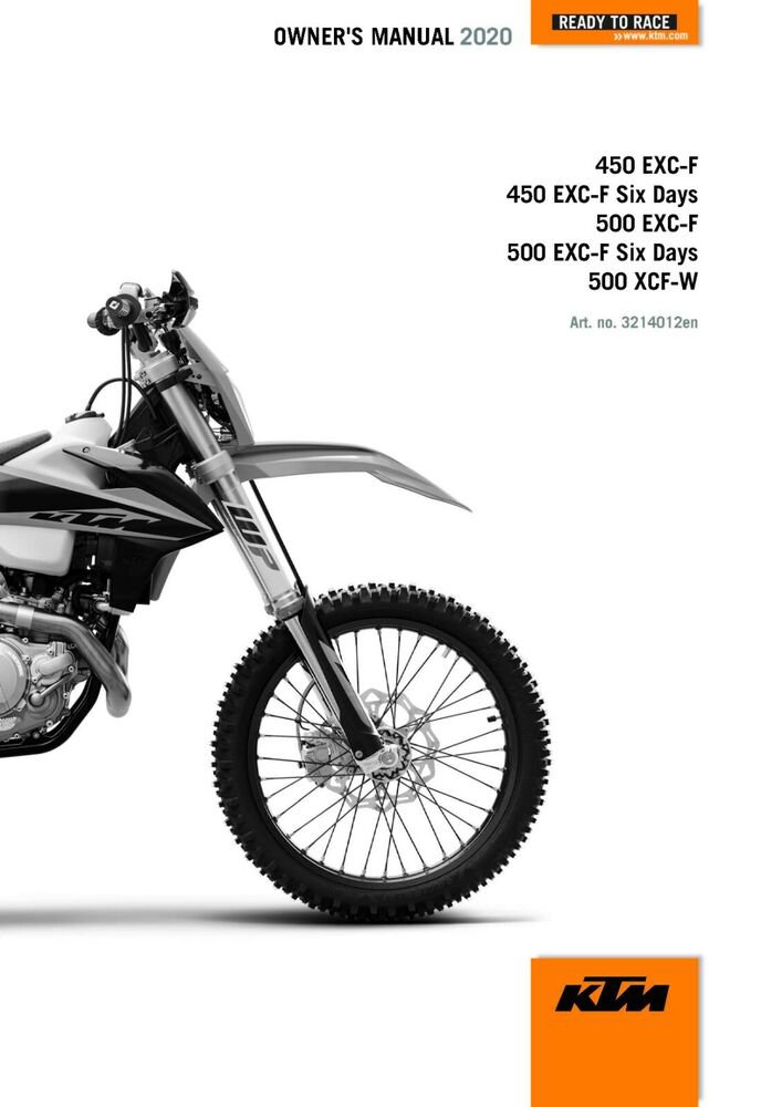 KTM Owners Manual ebook Guide 2020 450 EXC?F & 2020 450 EXC?F Six Days
