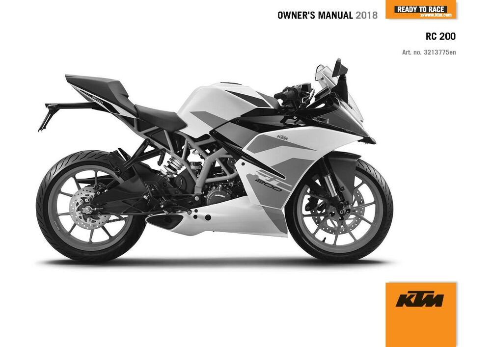 KTM Owners Manual ebook Guide 2018 RC 200 EU, AR, CO, MY, PH & TH