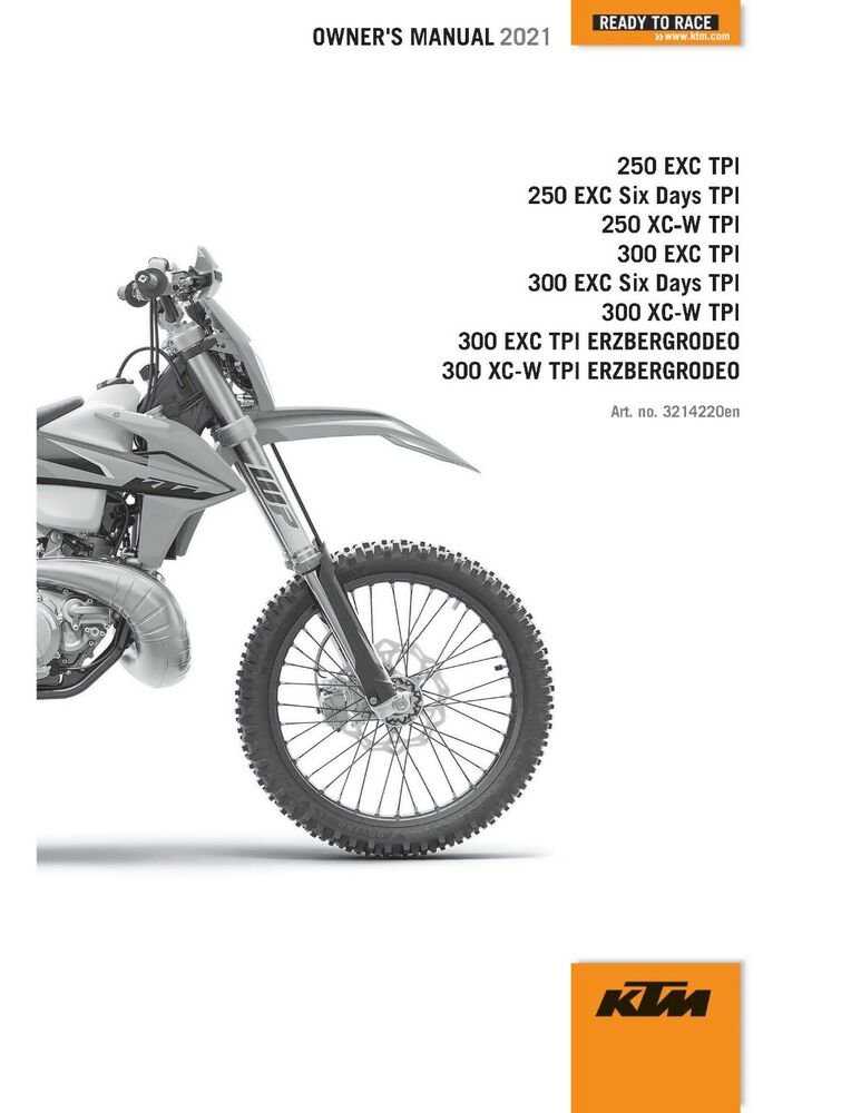 KTM Owners Manual ebook Guide 2021 250 EXC TPI & 2021 250 EXC Six Days TPI