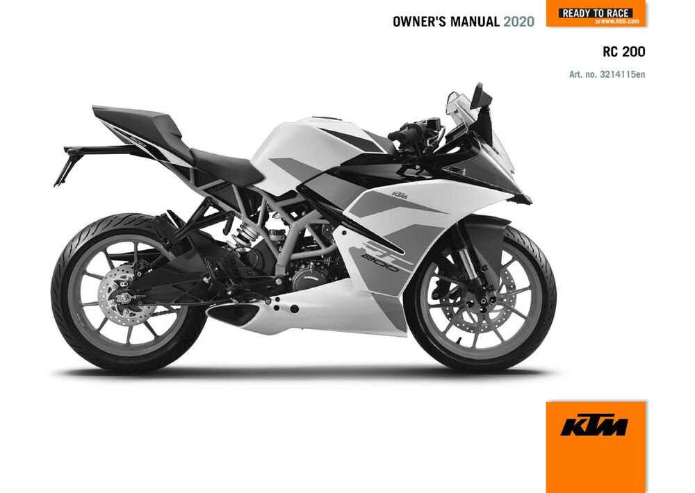 KTM Owners Manual ebook Guide 2020 RC 200 For Countries EU/CO/AR/PH/TH<wbr/>/MY