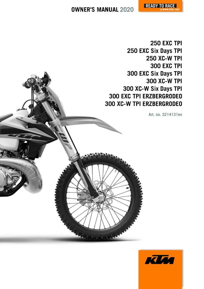 KTM Owners Manual ebook Guide 2020 300 EXC TPI ERZBERGRODEO
