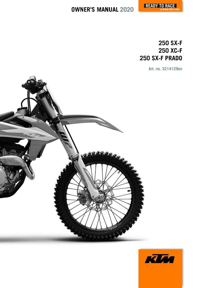 KTM Owners Manual ebook Guide 2020 250 SX-F,  2020 250 XC?F & 2020 250 SX?F PRADO