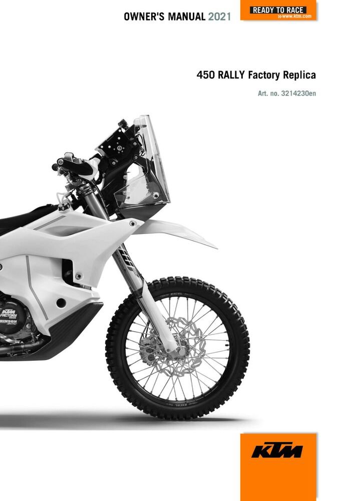 KTM Owners Manual ebook Guide 2021 450 RALLY Factory Replica