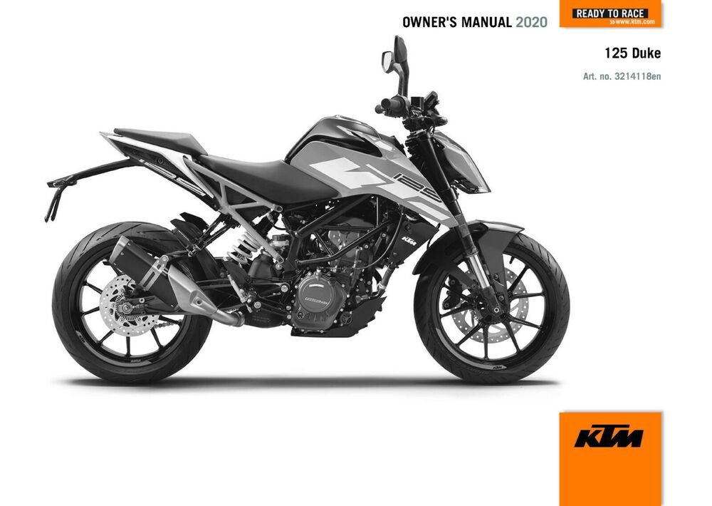 KTM Owners Manual ebook Guide 2020 125 Duke EU & 2020 125 Duke B.D. EU