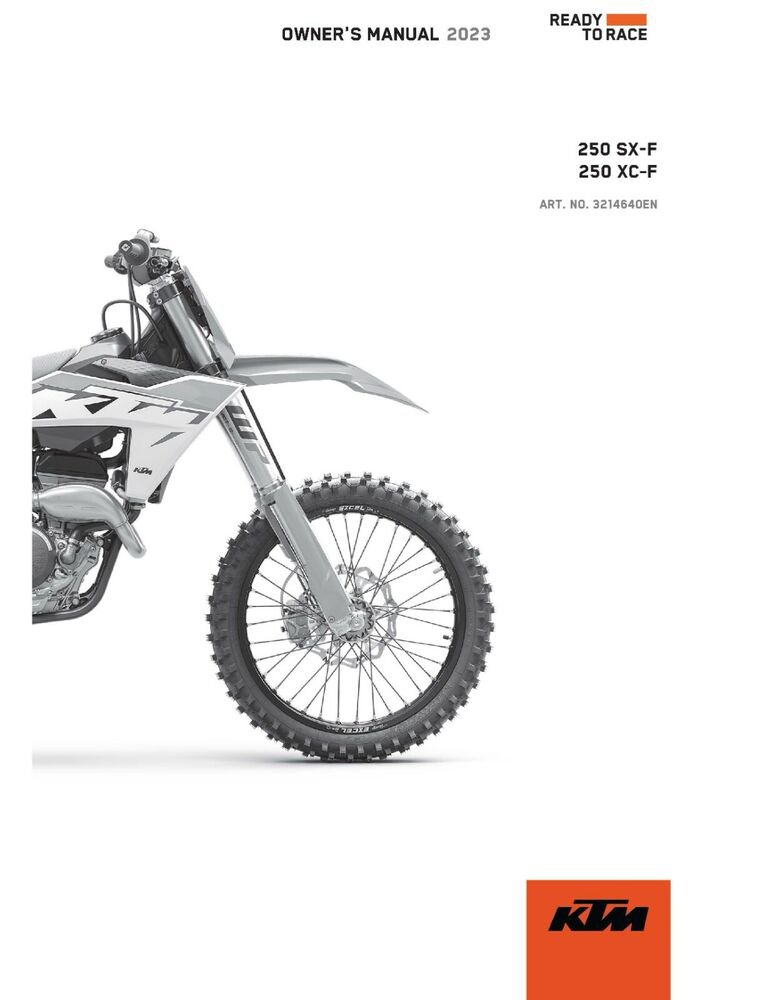 KTM Owners Manual ebook Guide 2023 250 SX?F US & 2023 250 XC?F US