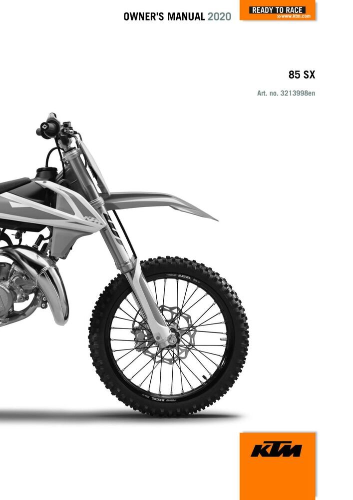 KTM Owners Manual ebook Guide 2020 85 SX 19/16 & 2020 85 SX 17/14