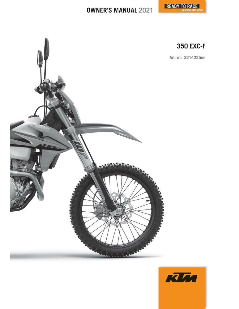 KTM Owners Manual ebook Guide 2021 350 EXC-F For country United States