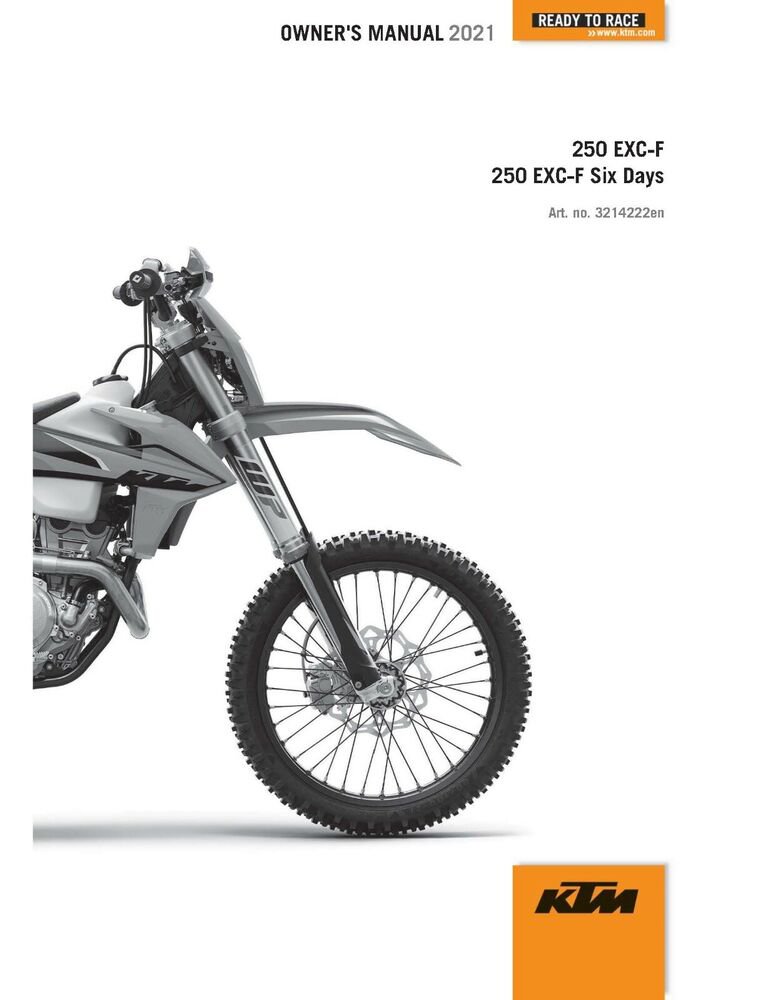 KTM Owners Manual ebook Guide 2021 250 EXC-F & 2021 250 EXC-F Six Days