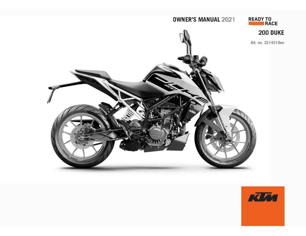 KTM Owners Manual ebook Guide 2021 200 Duke for countries EU, AR, CO, MY, PH & TH