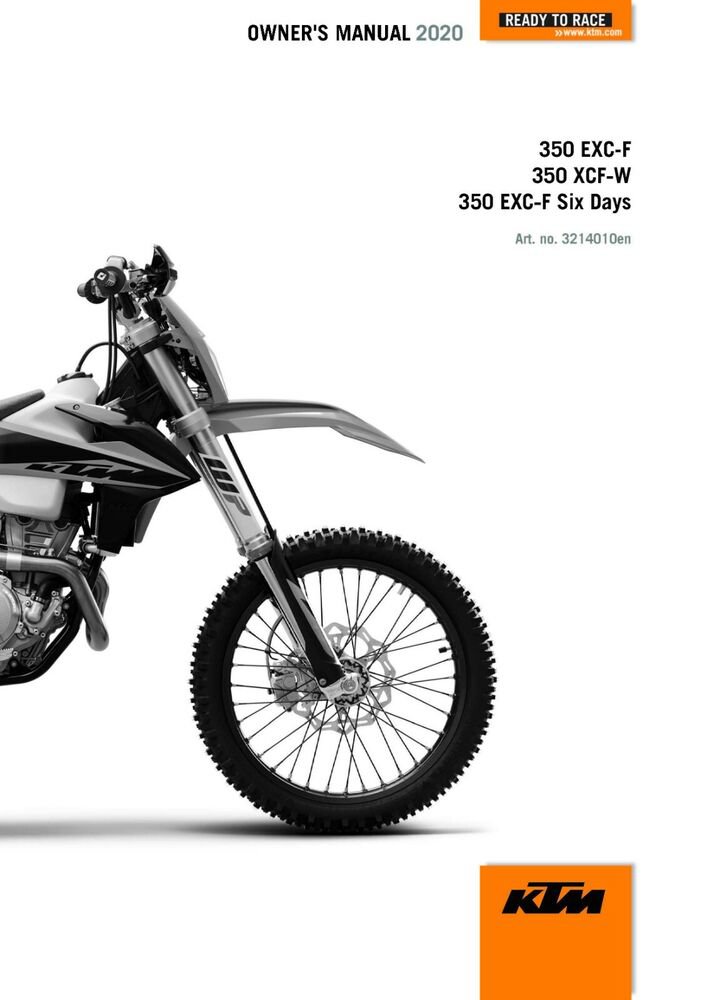 KTM Owners Manual ebook Guide 2020 350 EXC?F EU &  2020 350 EXC?F BR