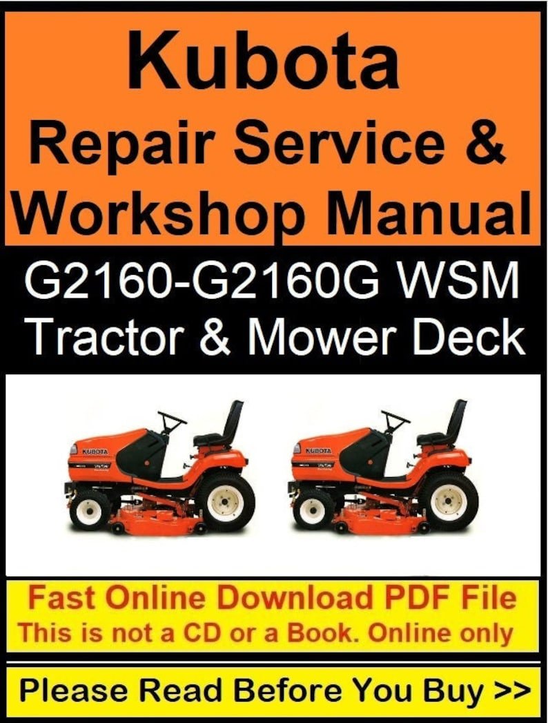 Kubota Repair Service & Workshop Manual (G2160, G2160-R48S, G2160G WSM)